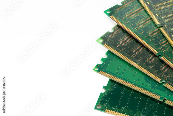 Obraz Closeup of five computer memory modules isolated on white background