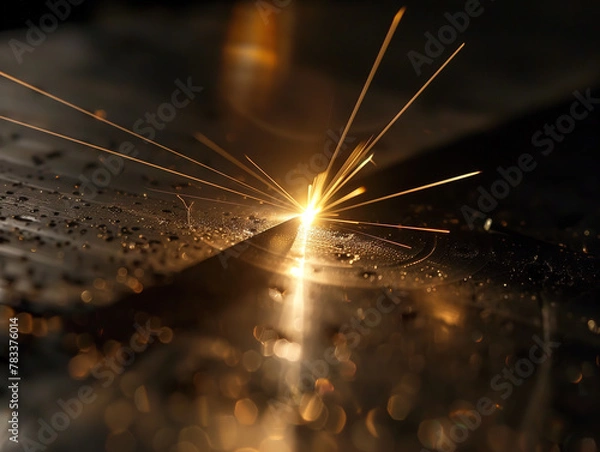 Obraz AI generated Laser ray engraving action on metal, bright light point, technological, industrial, dark scene