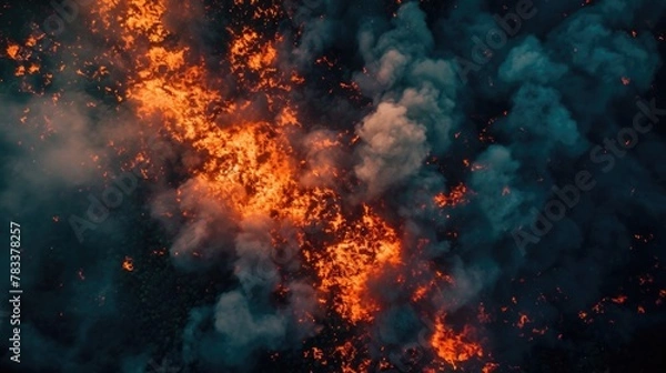 Fototapeta Background or screensaver of fire and smoke. View from above. AI generative.