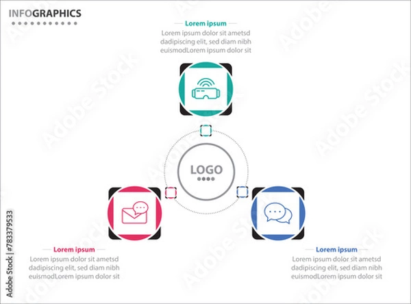 Fototapeta Circle infographic template with 3 options for presentations. Vector infographic design template. diagram, number options. Data visualization. Business concept with 3 steps, three process.