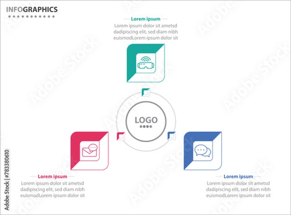 Fototapeta Circle infographic template with 3 options for presentations. Vector infographic design template. diagram, number options. Data visualization. Business concept with 3 steps, three process.