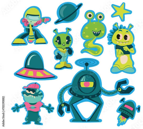 Fototapeta Alien Vector Stikers Set - Cartoon character , vector art