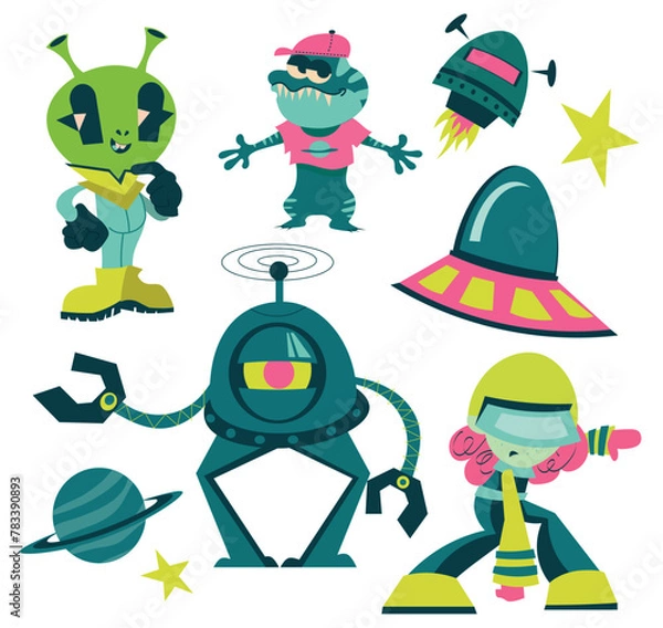 Fototapeta Aliens Cartoon Set - Vector stikers set