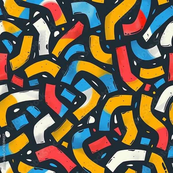 Fototapeta Colorful Abstract Geometric Mosaic Seamless Pattern on Dark Background