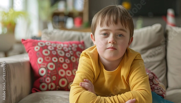 Fototapeta Budgeting Basics: Individual with Down Syndrome Learns Money Management Skills for Financial Independence.. Learning Disability