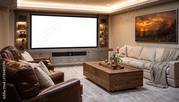 Fototapeta Luxury living room interior with a beautiful view of the mountains