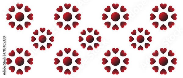 Obraz Red Hearts Flowers Design for Happy Valentine's Day. Beautiful Red Heart Shape Flowers Vector Illustration Isolated on White Background. Lovely Pattern with Little Beautiful Red Heart Flowers.