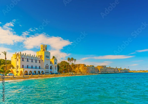 Fototapeta beautiful bay and the municipal building in Kos island in Greece