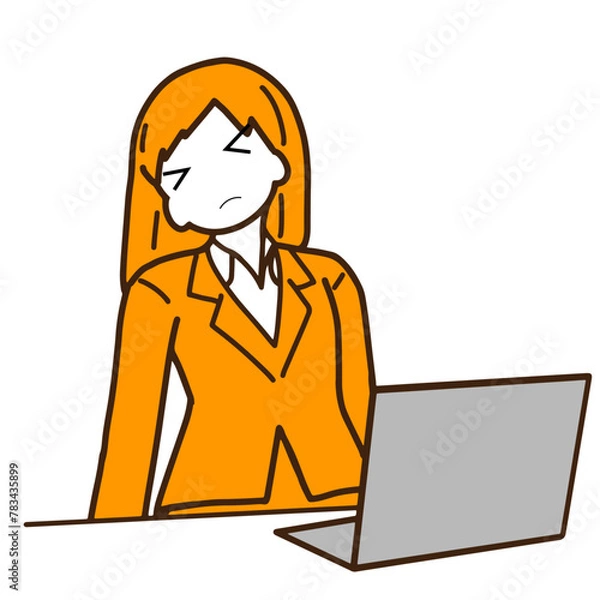 Obraz パソコンの仕事に疲れたビジネスウーマンのイラスト
