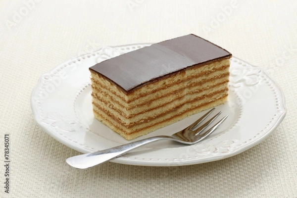Fototapeta Bavaria cake, layers of biscuit with chocolate