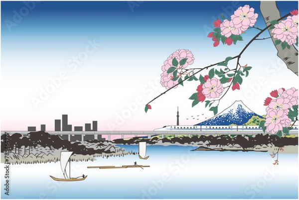 Obraz 浮世絵　歌川広重と葛飾北斎のイメージイラスト