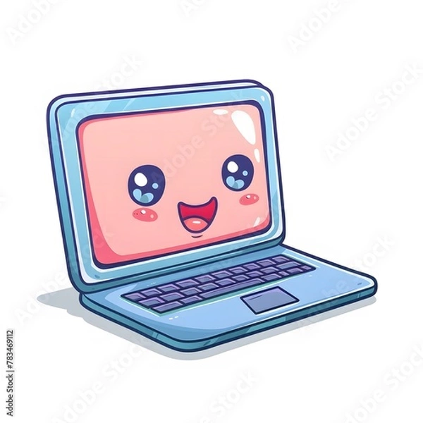 Fototapeta Cute and Happy laptop Character in Simple Cartoon Style

