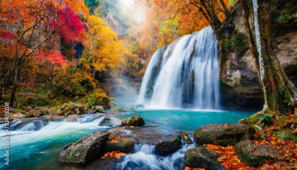 Fototapeta waterfall in autumn forest
