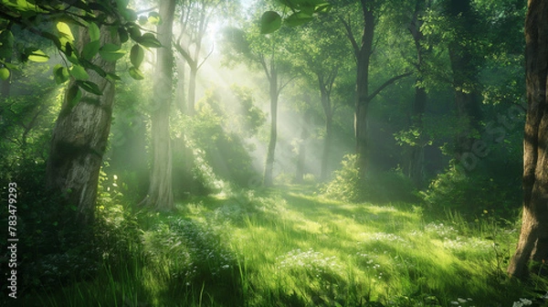 Obraz sun rays in the forest