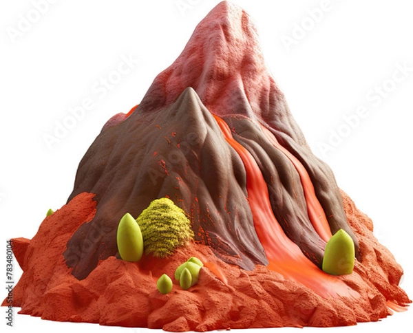 Fototapeta A red volcano with lava isolated on white background. png.