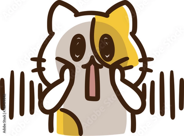 Obraz ショックでムンクの叫びポーズをするかわいいねこのキャラクターのデフォルメイラスト