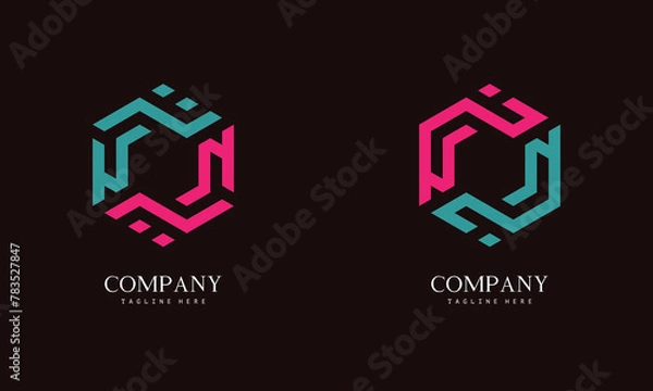 Fototapeta Set of hexagon-shaped monogram logo with the initial letter N. Suitable for various businesses.