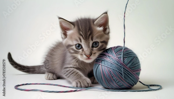 Obraz kitten playing with a ball of yarn