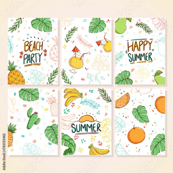 Fototapeta set of summer banner with fruit illustration