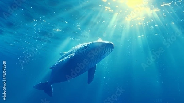 Fototapeta In the depths of a crystal-clear ocean, sunlight dances gracefully upon the azure waves, illuminating the enchanting world below.