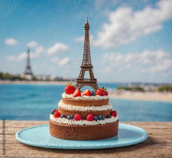 Fototapeta eiffel tower cake with flowers