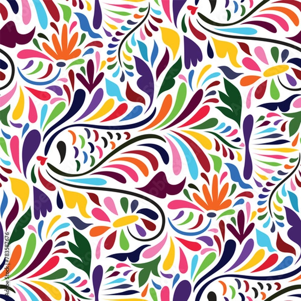 Obraz Vector Seamless Mexican Otomi Style Bright Pattern