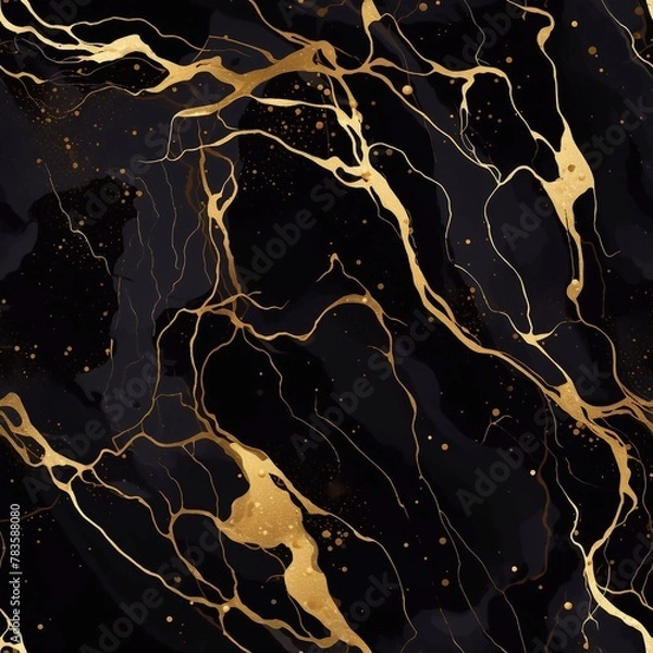Fototapeta Marble black and gold abstract background. Seamless pattern. Repeating marble pattern. luxury marble