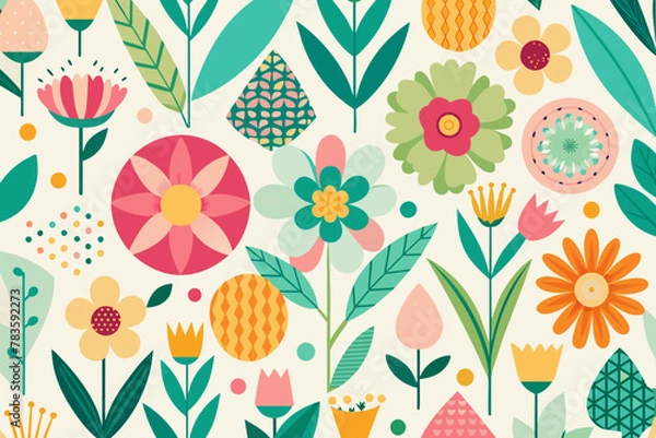 Fototapeta Vibrant Spring Flowers Vector Pattern, Spring Floral Vector Background