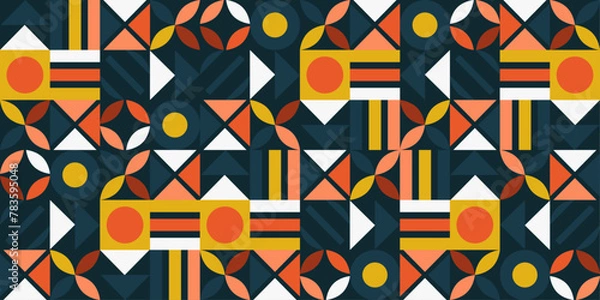 Fototapeta Scandinavian pattern texture. Vector geometric pattern from various shapes. Dark background.
