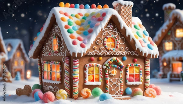 Obraz Gingerbread house, decorated gingerbread cake. Generative AI.

