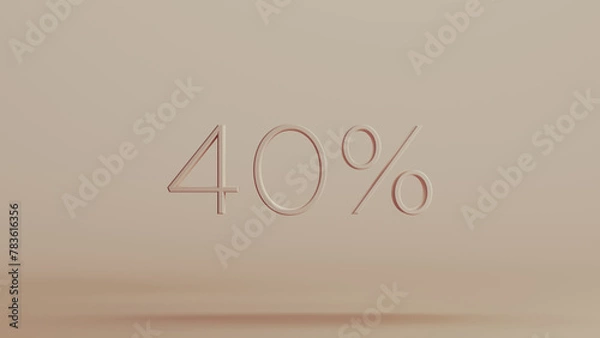 Fototapeta 40 percent % sign business discount symbol neutral backgrounds soft tones beige 3d illustration render digital rendering	