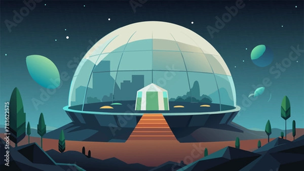 Fototapeta In the depths of an asteroid belt a massive dome encases a stateoftheart agricultural facility its sleek design and advanced technology a