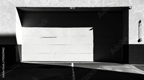 Fototapeta Sunlight casting shadows on a black and white car garage   AI generated illustration