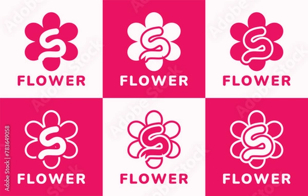Obraz Set of letter S pink flower logo. This logo combines letters and pink flower shapes. Suitable for flower shops, flower farms, flower accessories shops and the like.