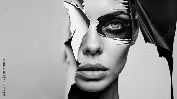 Fototapeta Peering Beyond Hyperrealistic Eye in Monochrome Oil Painting
