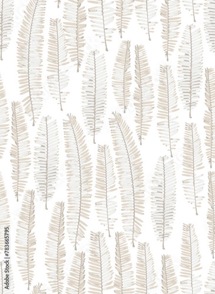Fototapeta Artistic creative leaf seamless pattern. Modern design.Tropical palm leaves with beige , cream texture background on white background used for textiles,wallpapers...,