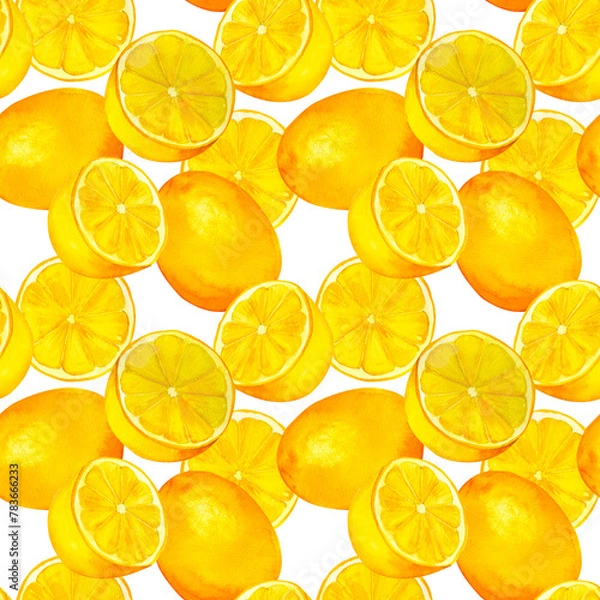 Obraz Citrus lemon. Seamless pattern for prints on wallpaper, textiles, diy, scrapbooking for packaging. For kitchen and restaurant decor, cook and recipe book. Cottagecore and farmhouse design