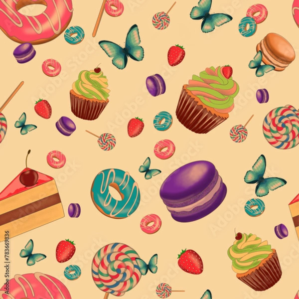 Obraz Sweets donuts and candy pattern png files