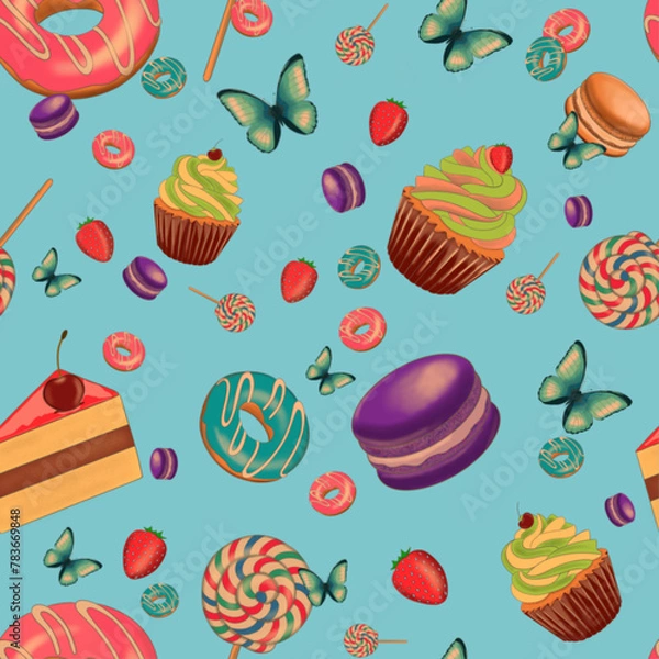 Obraz Sweets donuts and candy pattern png files