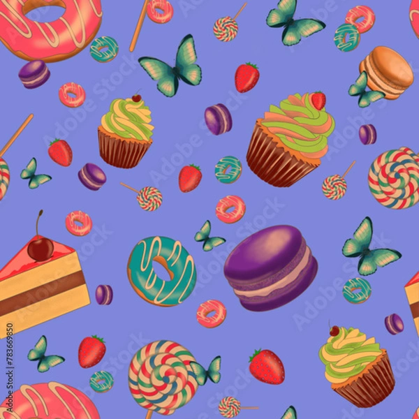 Fototapeta Sweets donuts and candy pattern png files