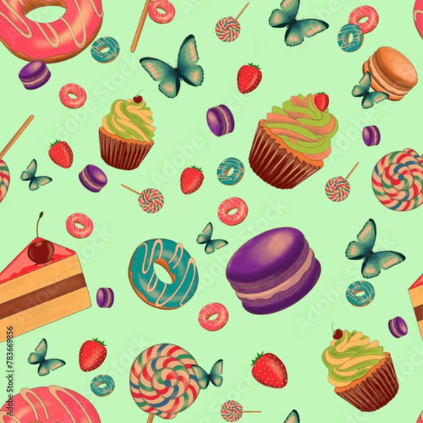 Obraz Sweets donuts and candy pattern png files