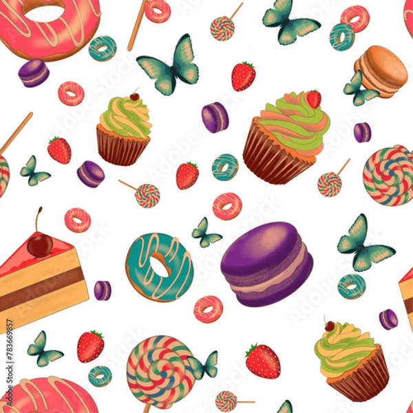 Obraz Sweets donuts and candy pattern png files