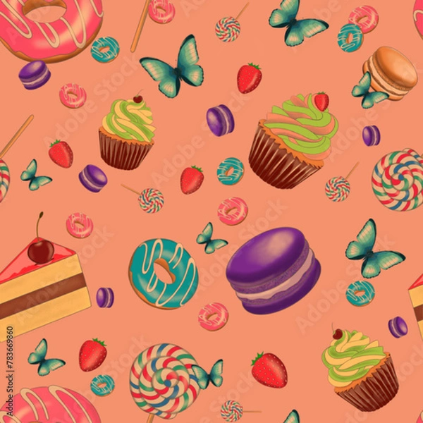 Obraz Sweets donuts and candy pattern png files