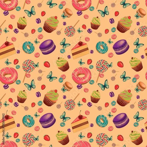 Fototapeta Sweets donuts and candy pattern png files