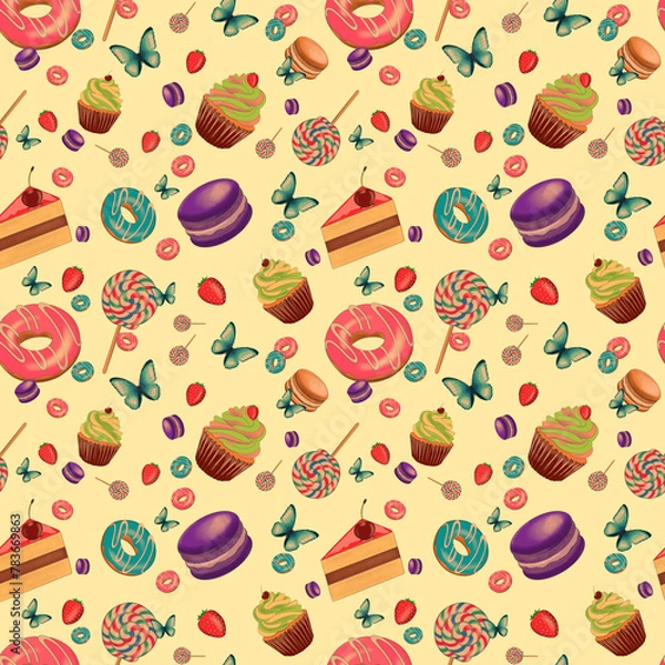 Fototapeta Sweets donuts and candy pattern png files
