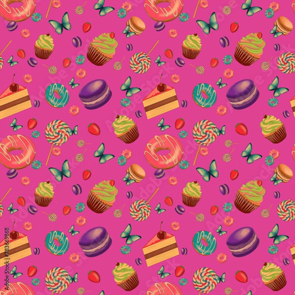 Obraz Sweets donuts and candy pattern png files