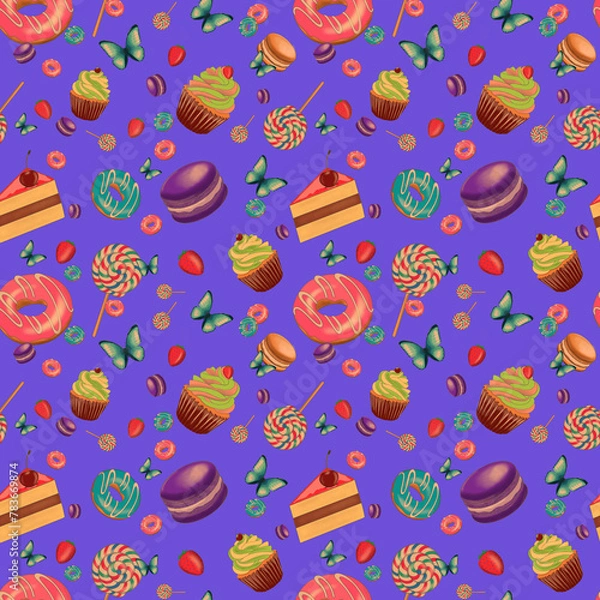 Fototapeta Sweets donuts and candy pattern png files
