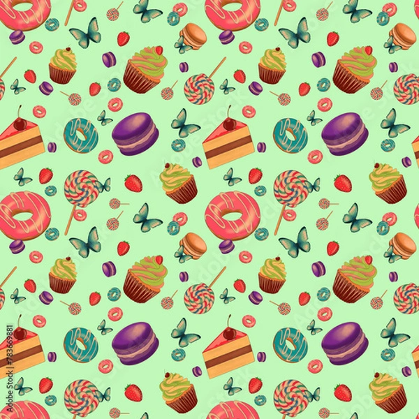 Obraz Sweets donuts and candy pattern png files