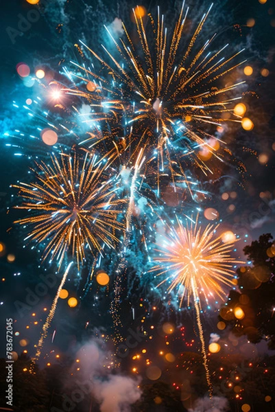 Fototapeta Spectacular Fireworks Explosion with Colorful Sparkles, Generative AI