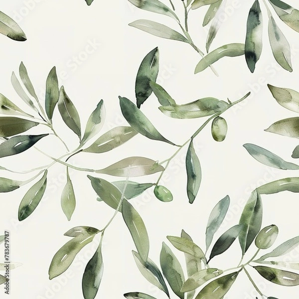 Fototapeta Light watercolor olive branches, seamless, Mediterranean whisperss. Seamless Pattern, Fabric Pattern, Tumbler Wrap, Mug Wrap.